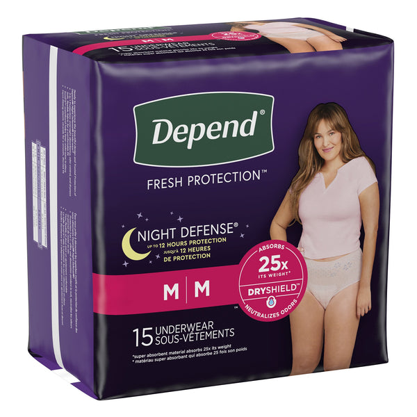 Depend® Night Defense® Female Adult Absorbent Underwear Waistband Style Medium Disposable Heavy Absorbency (1163806_PK) 15/PK