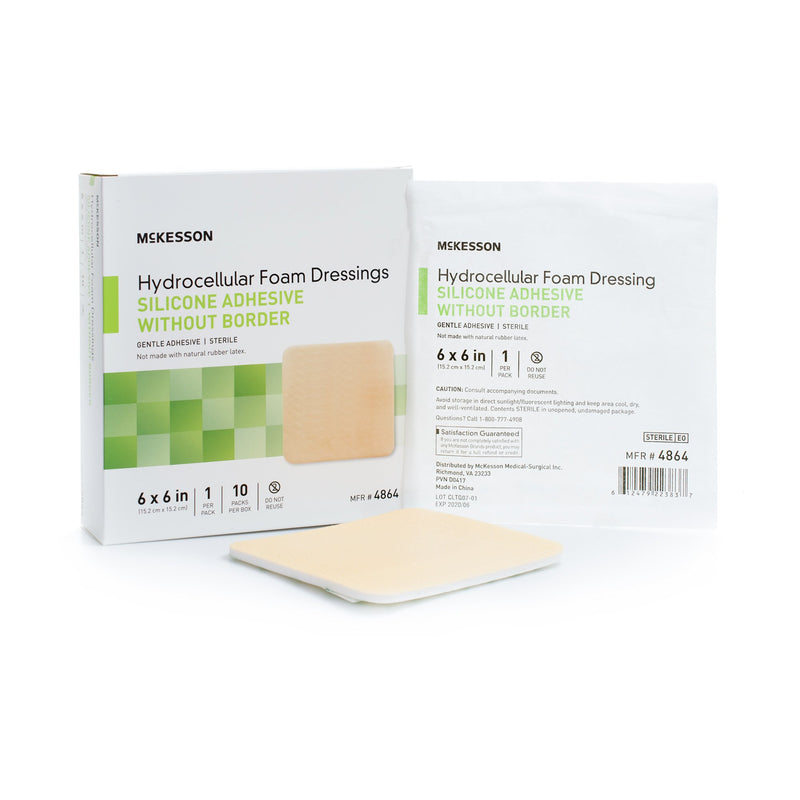 McKesson Foam Dressing 6 X 6 Inch Without Border Film Backing Silicone Gel Adhesive Square Sterile (1083087_EA) 1/EA