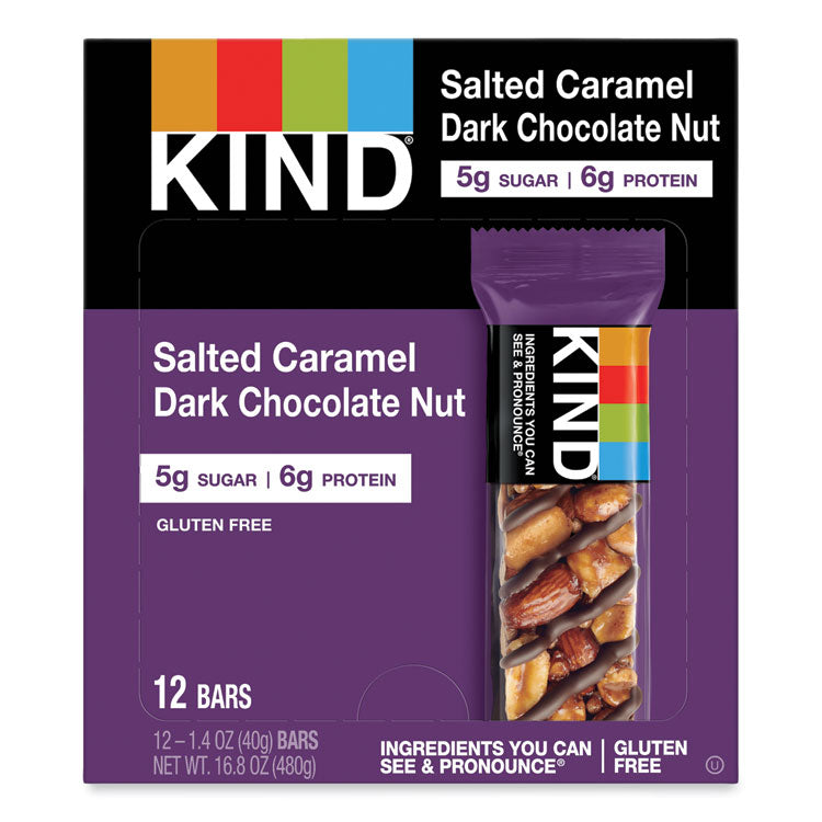 KIND Nuts and Spices Bar, Salted Caramel and Dark Chocolate Nut, 1.4 oz, 12/Pack (KND26961)