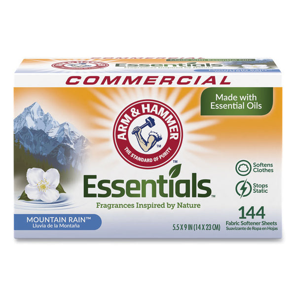 Arm & Hammer™ Essentials Dryer Sheets, Mountain Rain, 144 Sheets/Box (CDC3320000102BX) Box of 144