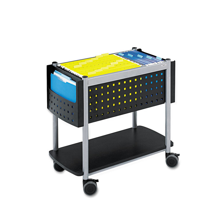 Safco® Scoot Open Top Mobile File Cart, Metal, 1 Shelf, 3 Bins, 28" x 14.75" x 26", Black/Silver (SAF5373BL) Each