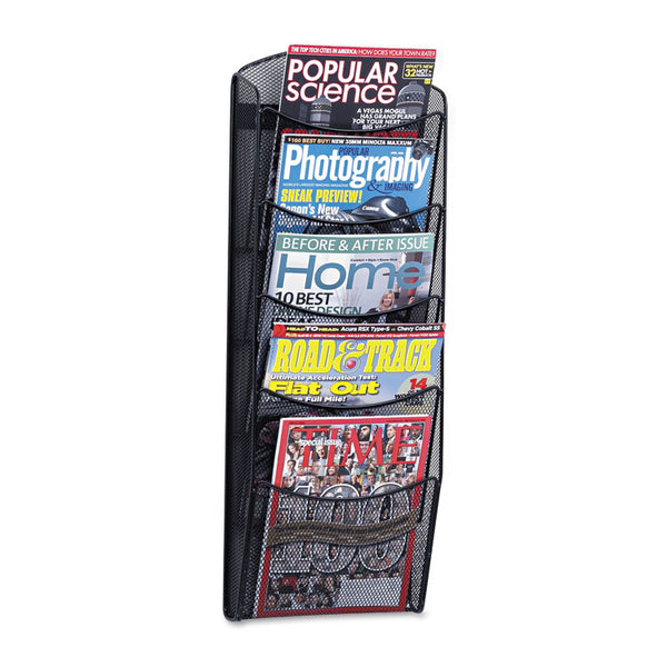 Safco® Onyx Mesh Literature Rack, Five Compartments, 10.25w x 3.5d x 28.33h, Black (SAF5578BL) Each