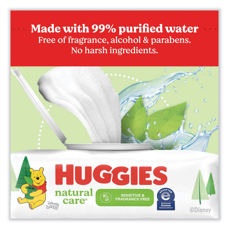Huggies® Natural Care Sensitive Baby Wipes, 1-Ply, 3.88 x 6.6, Unscented, White, 184/Pack, 3 Packs/Carton (KCC31816)