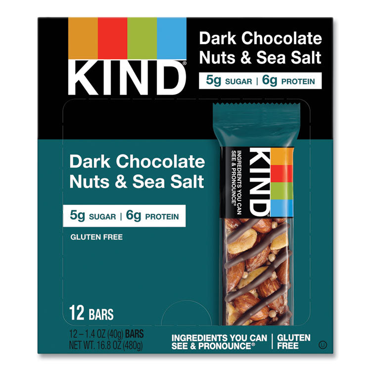 KIND Nuts and Spices Bar, Dark Chocolate Nuts and Sea Salt, 1.4 oz, 12/Box (KND17851)