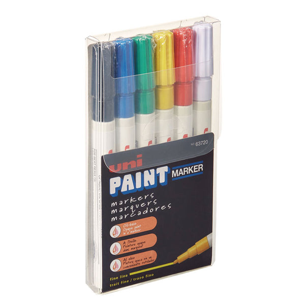 uni®-Paint Permanent Marker, Fine Bullet Tip, Assorted Colors, 6/Set (UBC63720) Set of 6