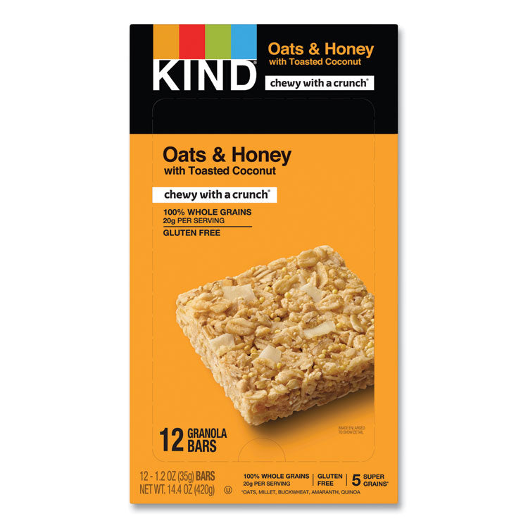 KIND Healthy Grains Bar, Oats and Honey with Toasted Coconut, 1.2 oz, 12/Box (KND18080)