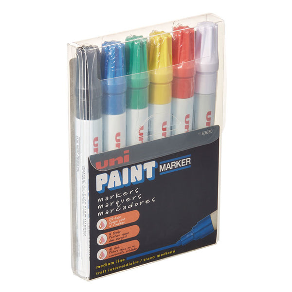 uni®-Paint Permanent Marker, Medium Bullet Tip, Assorted Colors, 6/Set (UBC63630) Set of 6