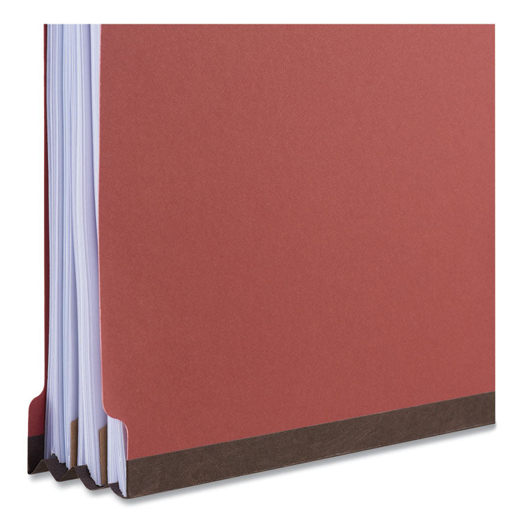 Universal® Red Pressboard End Tab Classification Folders, 2" Expansion, 2 Dividers, 6 Fasteners, Letter Size, Red Exterior, 10/Box (UNV10315)