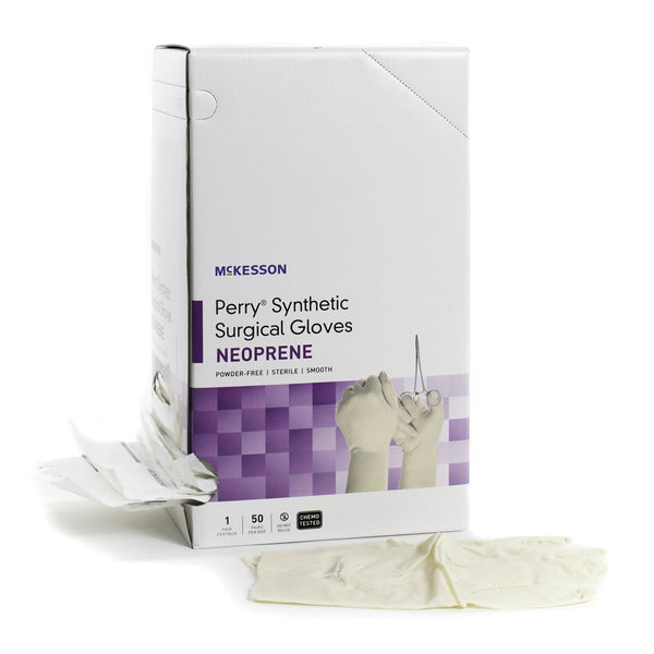 McKesson Perry® Synthetic Surgical Gloves Surgical Glove Size 5.5 Sterile Polychloroprene Standard Cuff Length Smooth Cream Chemo Tested (1044743_BX) 50/BX