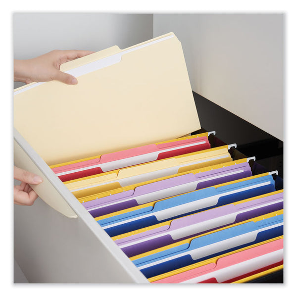 Universal® Top Tab File Folders, 1/5-Cut Tabs: Assorted, Letter Size, 0.75" Expansion, Manila, 100/Box (UNV12115)