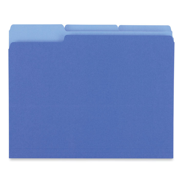 Universal® Interior File Folders, 1/3-Cut Tabs: Assorted, Letter Size, 11-pt Stock, Blue, 100/Box (UNV12301) Box of 100