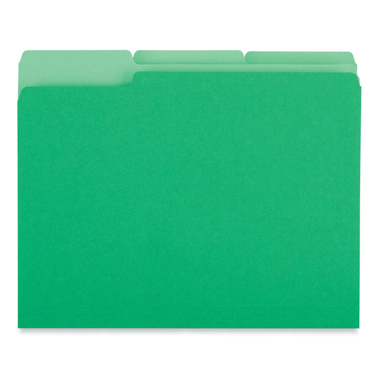 Universal® Interior File Folders, 1/3-Cut Tabs: Assorted, Letter Size, 11-pt Stock, Green, 100/Box (UNV12302) Box of 100