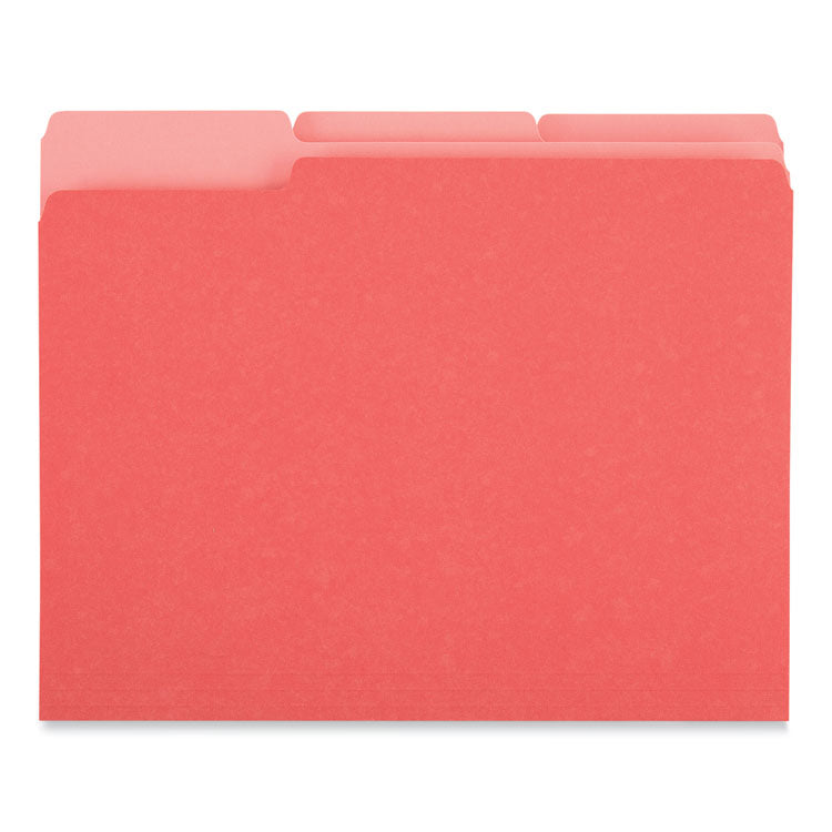 Universal® Interior File Folders, 1/3-Cut Tabs: Assorted, Letter Size, 11-pt Stock, Red, 100/Box (UNV12303) Box of 100