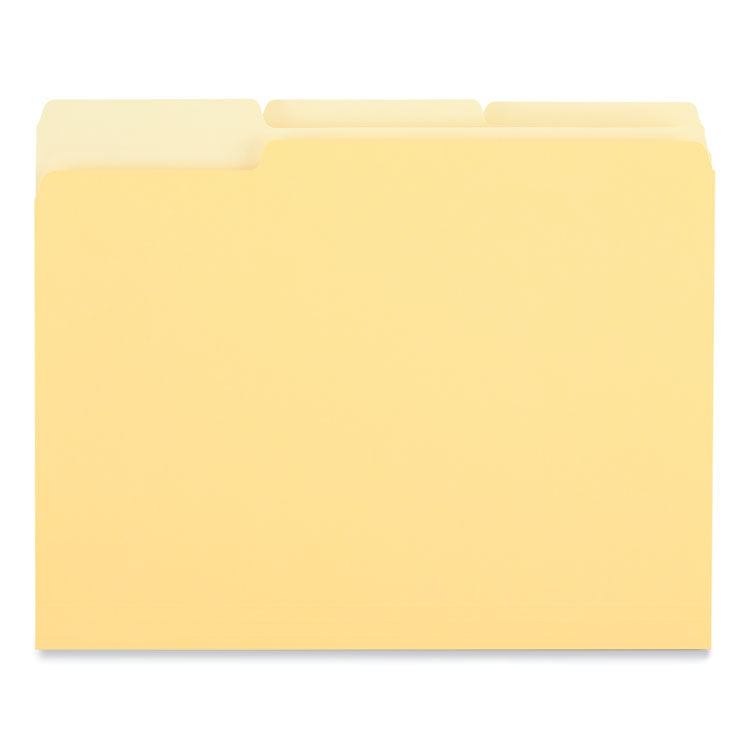 Universal® Interior File Folders, 1/3-Cut Tabs: Assorted, Letter Size, 11-pt Stock, Yellow, 100/Box (UNV12304) Box of 100