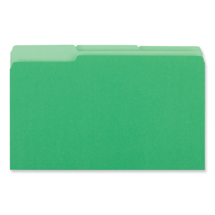 Universal® Interior File Folders, 1/3-Cut Tabs: Assorted, Legal Size, 11-pt Stock, Green, 100/Box (UNV15302) Box of 100