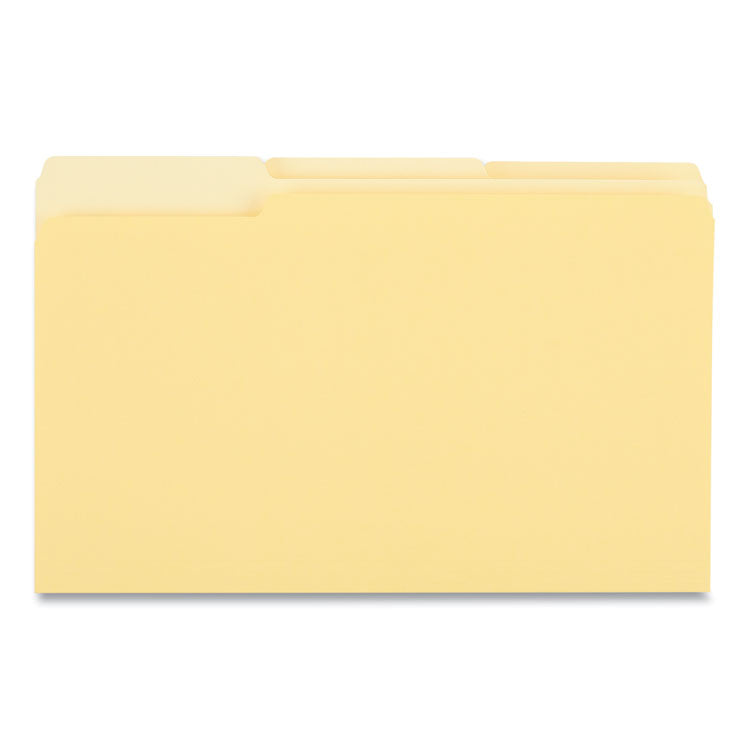 Universal® Interior File Folders, 1/3-Cut Tabs: Assorted, Legal Size, 11-pt Stock, Yellow, 100/Box (UNV15304) Box of 100