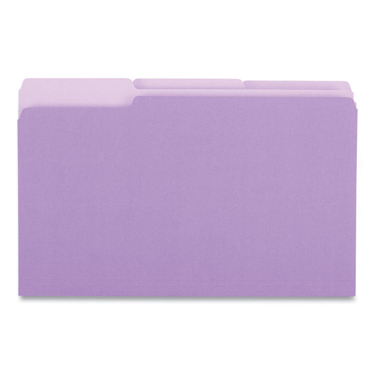 Universal® Interior File Folders, 1/3-Cut Tabs: Assorted, Legal Size, 11-pt Stock, Violet, 100/Box (UNV15305) Box of 100