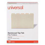 Universal® Double-Ply Top Tab Manila File Folders, 1/5-Cut Tabs: Assorted, Letter Size, 0.75" Expansion, Manila, 100/Box (UNV16115) Box of 100