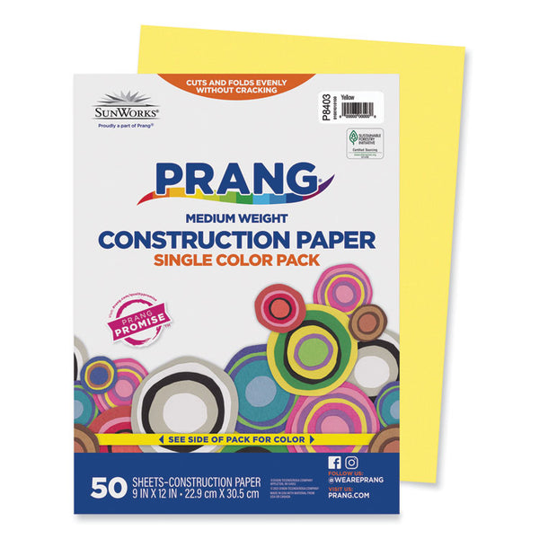 Prang® SunWorks Construction Paper, 50 lb Text Weight, 9 x 12, Yellow, 50/Pack (PAC8403) Pack of 50