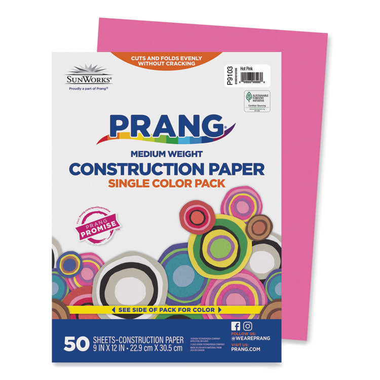 Prang® SunWorks Construction Paper, 50 lb Text Weight, 9 x 12, Hot Pink, 50/Pack (PAC9103)