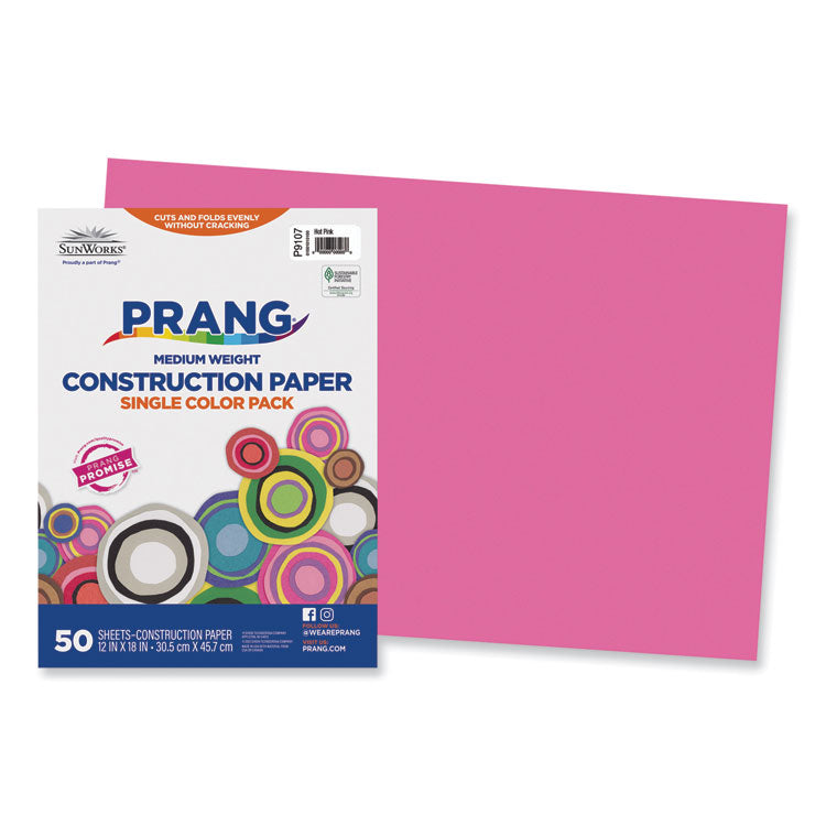 Prang® SunWorks Construction Paper, 50 lb Text Weight, 12 x 18, Hot Pink, 50/Pack (PAC9107)