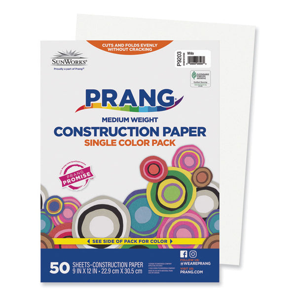 Prang® SunWorks Construction Paper, 50 lb Text Weight, 9 x 12, White, 50/Pack (PAC9203) Pack of 50