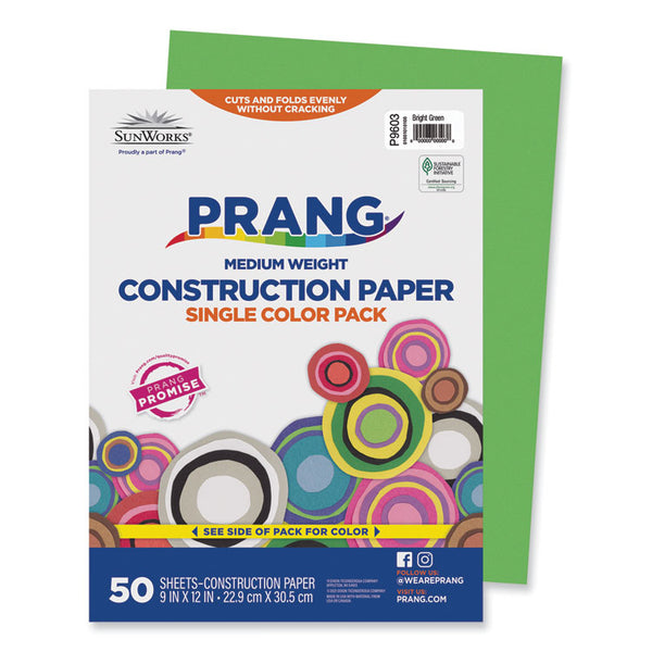 Prang® SunWorks Construction Paper, 50 lb Text Weight, 9 x 12, Bright Green, 50/Pack (PAC9603) Pack of 50