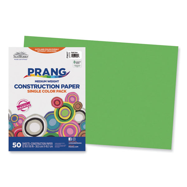 Prang® SunWorks Construction Paper, 50 lb Text Weight, 12 x 18, Bright Green, 50/Pack (PAC9607) Pack of 50