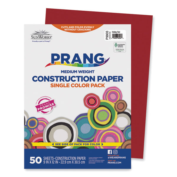 Prang® SunWorks Construction Paper, 50 lb Text Weight, 9 x 12, Holiday Red, 50/Pack (PAC9903) Pack of 50