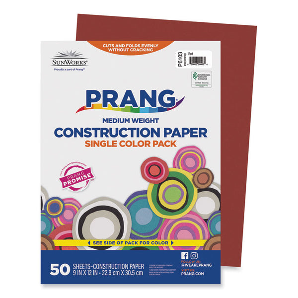 Prang® SunWorks Construction Paper, 50 lb Text Weight, 9 x 12, Red, 50/Pack (PAC6103) Pack of 50