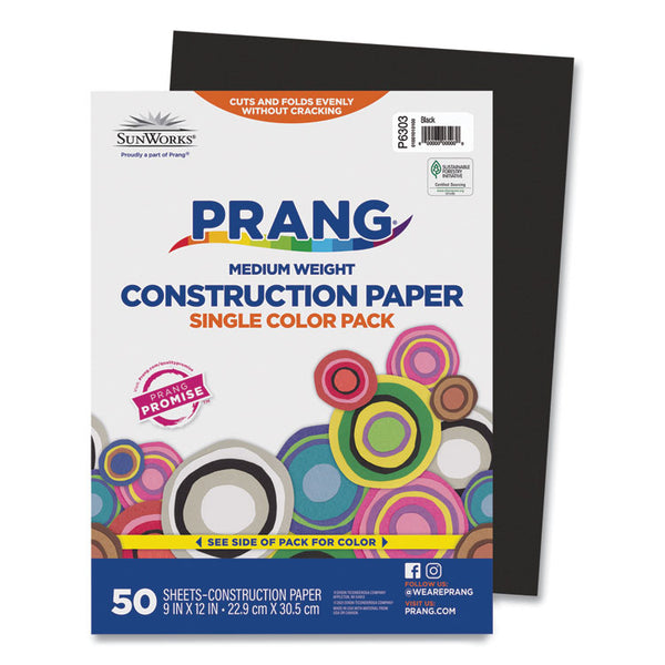 Prang® SunWorks Construction Paper, 50 lb Text Weight, 9 x 12, Black, 50/Pack (PAC6303) Pack of 50