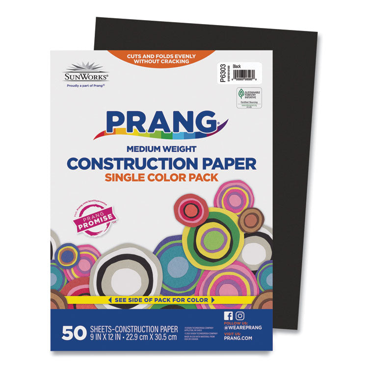 Prang® SunWorks Construction Paper, 50 lb Text Weight, 9 x 12, Black, 50/Pack (PAC6303)