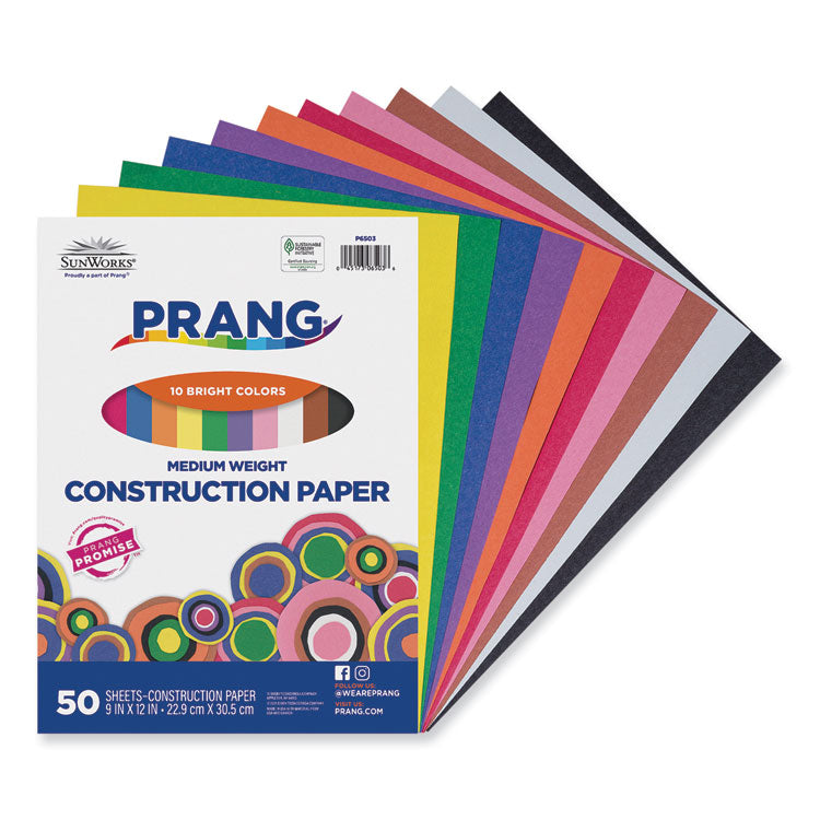 Prang® SunWorks Construction Paper, 50 lb Text Weight, 9 x 12, Assorted, 50/Pack (PAC6503)