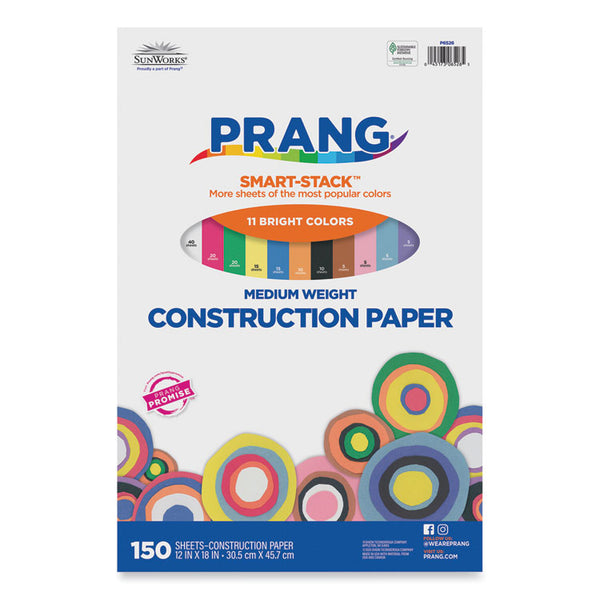 Prang® SunWorks Construction Paper Smart-Stack, 50 lb Text Weight, 12 x 18, Assorted, 150/Pack (PAC6526) Pack of 150