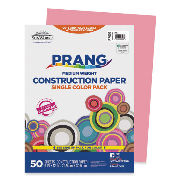 Prang® SunWorks Construction Paper, 50 lb Text Weight, 9 x 12, Pink, 50/Pack (PAC7003) Pack of 50