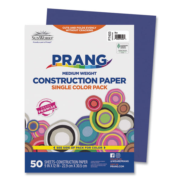 Prang® SunWorks Construction Paper, 50 lb Text Weight, 9 x 12, Blue, 50/Pack (PAC7403) Pack of 50