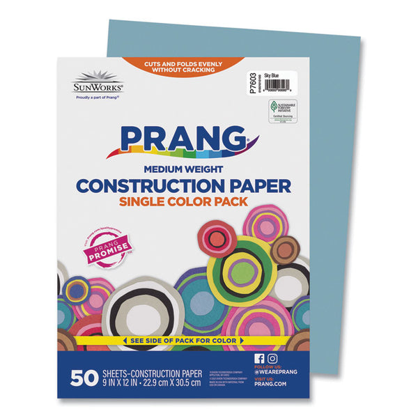 Prang® SunWorks Construction Paper, 50 lb Text Weight, 9 x 12, Sky Blue, 50/Pack (PAC7603) Pack of 50