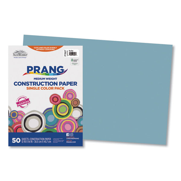 Prang® SunWorks Construction Paper, 50 lb Text Weight, 12 x 18, Sky Blue, 50/Pack (PAC7607) Pack of 50