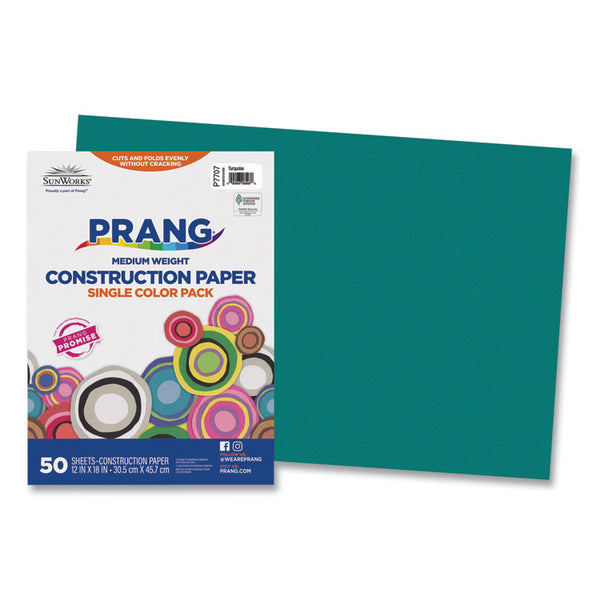 Prang® SunWorks Construction Paper, 50 lb Text Weight, 12 x 18, Turquoise, 50/Pack (PAC7707) Pack of 50