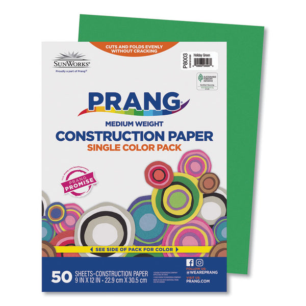 Prang® SunWorks Construction Paper, 50 lb Text Weight, 9 x 12, Holiday Green, 50/Pack (PAC8003) Pack of 50