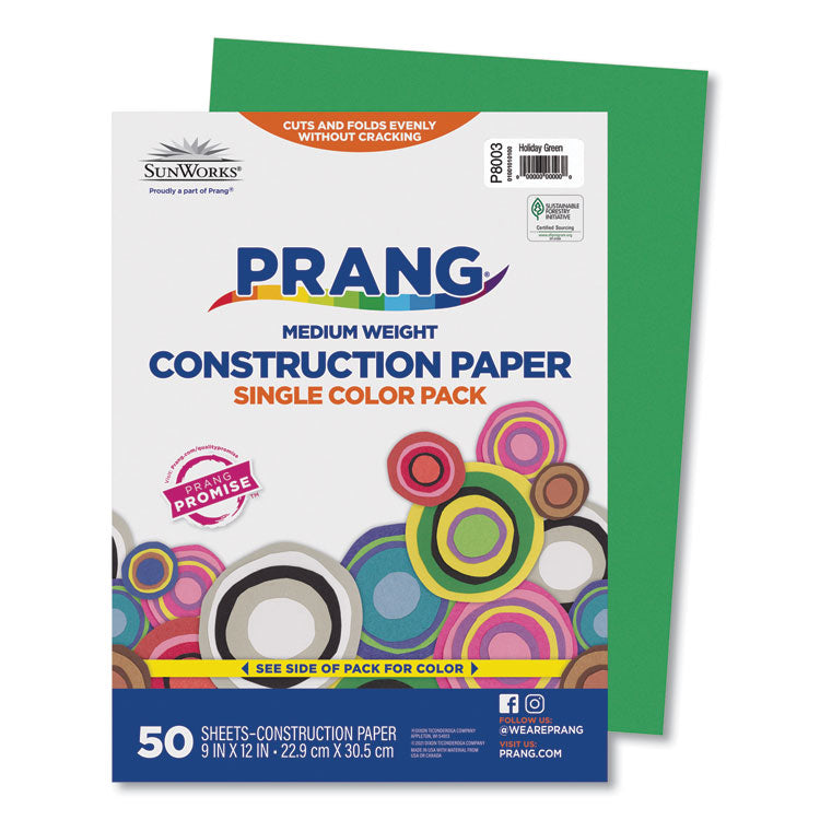 Prang® SunWorks Construction Paper, 50 lb Text Weight, 9 x 12, Holiday Green, 50/Pack (PAC8003)