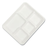 Boardwalk® Bagasse PFAS-Free Food Tray, 5-Compartment, 8.26 x 0.98 x 10.9, White, Bamboo/Sugarcane, 500/Carton (BWKTRAY128NPFA)