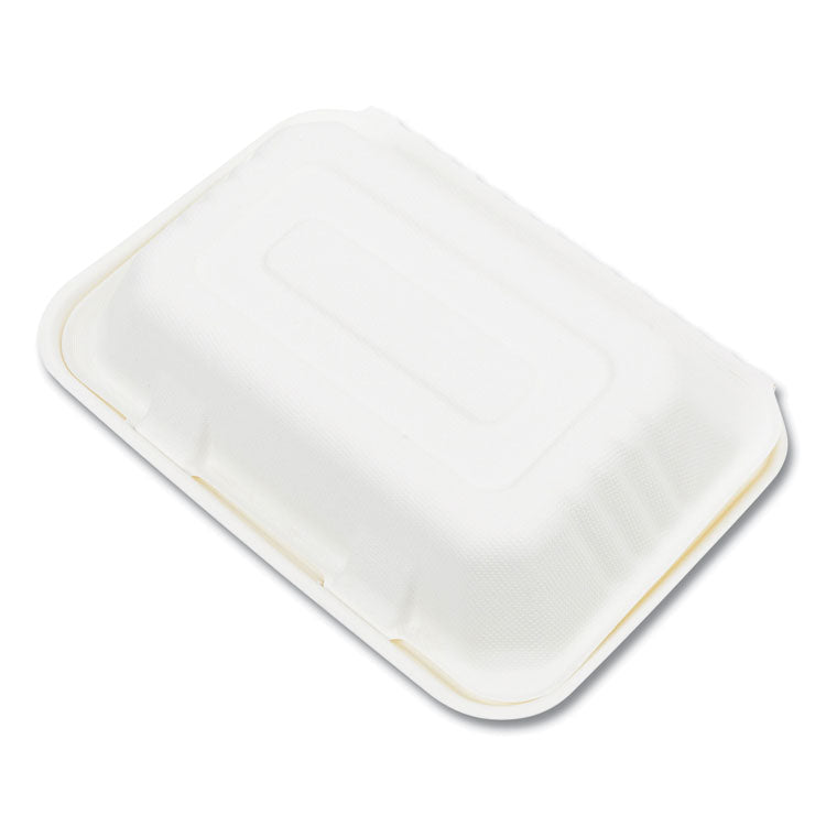 Boardwalk® Bagasse PFAS-Free Food Containers, Hoagie/Hinged Lid, 1-Compartment, 6 x 3 x 9, White, Bamboo/Sugarcane, 250/Carton (BWKHINGE96NPFA)