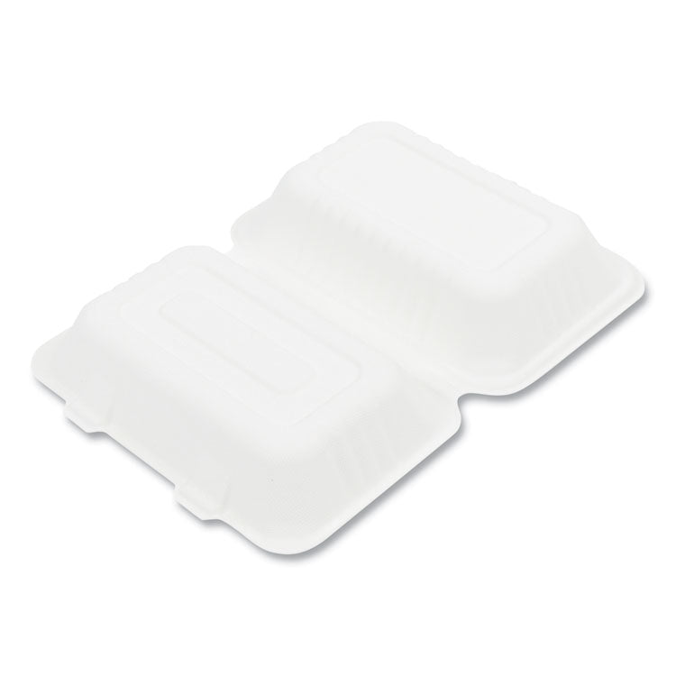 Boardwalk® Bagasse PFAS-Free Food Containers, Hoagie/Hinged Lid, 1-Compartment, 6 x 3 x 9, White, Bamboo/Sugarcane, 250/Carton (BWKHINGE96NPFA) Case of 250