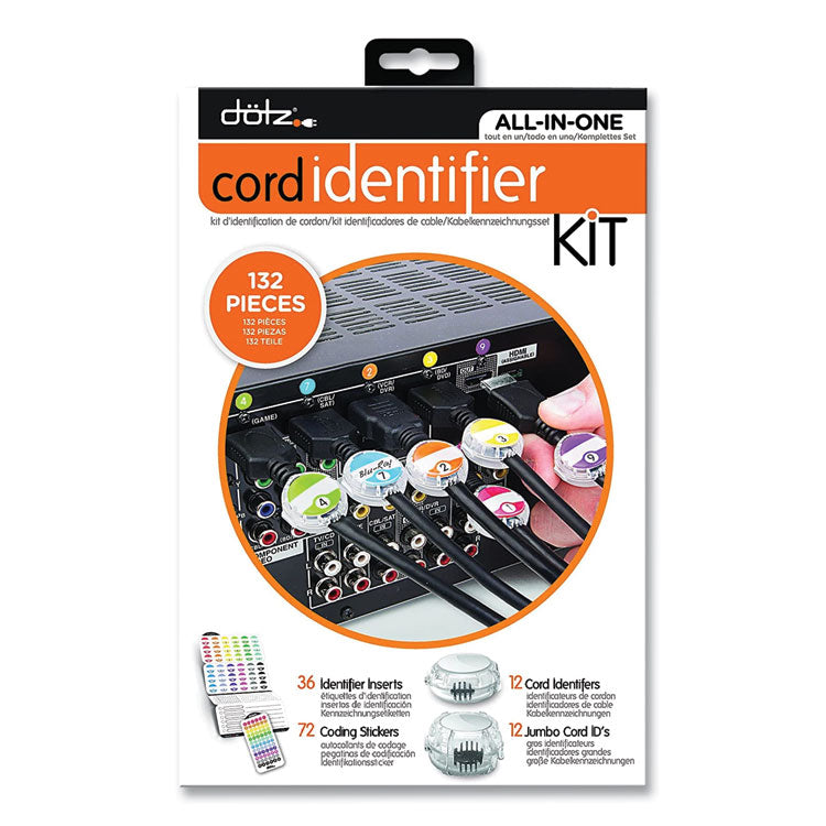 dotz® Cord ID Kit, (12) Regular and (12) Jumbo-Sized Cord Identifiers, (72) Color-Coded Stickers, (36) Identifier Inserts (LEE21205)