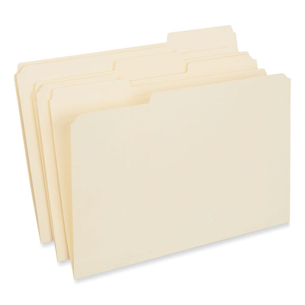 Universal® Double-Ply Top Tab Manila File Folders, 1/3-Cut Tabs: Assorted, Legal Size, 0.75" Expansion, Manila, 100/Box (UNV16123)