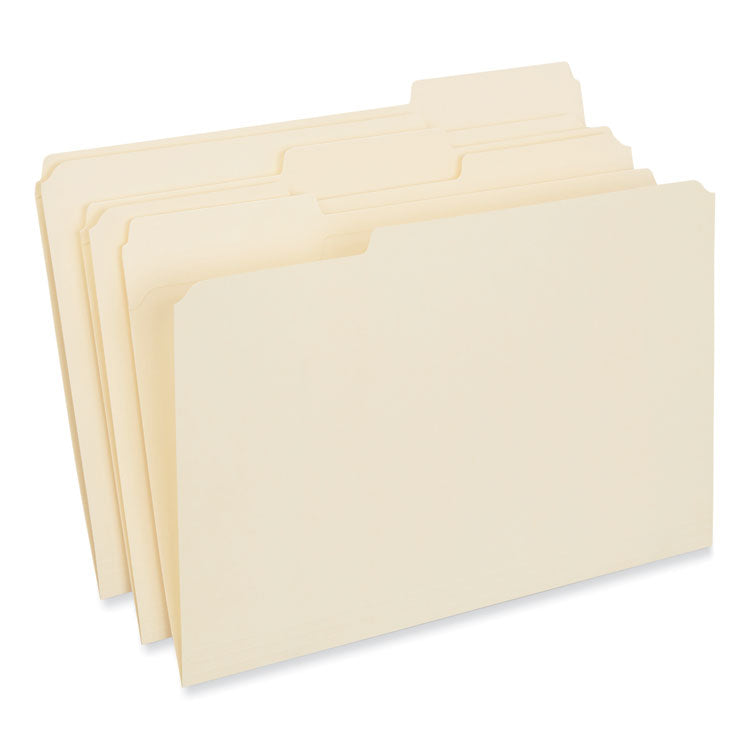 Universal® Double-Ply Top Tab Manila File Folders, 1/3-Cut Tabs: Assorted, Legal Size, 0.75" Expansion, Manila, 100/Box (UNV16123) Box of 100