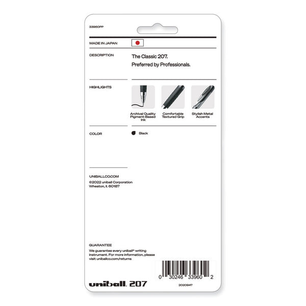 uniball® Signo 207 Gel Pen, Retractable, Medium 0.7 mm, Black Ink, Smoke/Black Barrel, 4/Pack (UBC33960PP) Pack of 4