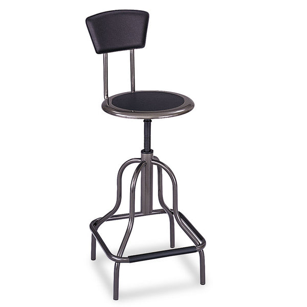 Safco® Diesel Industrial Stool with Back, Supports Up to 250 lb, 22" to 27" Seat Height, Black Seat/Back, Pewter Base (SAF6664)