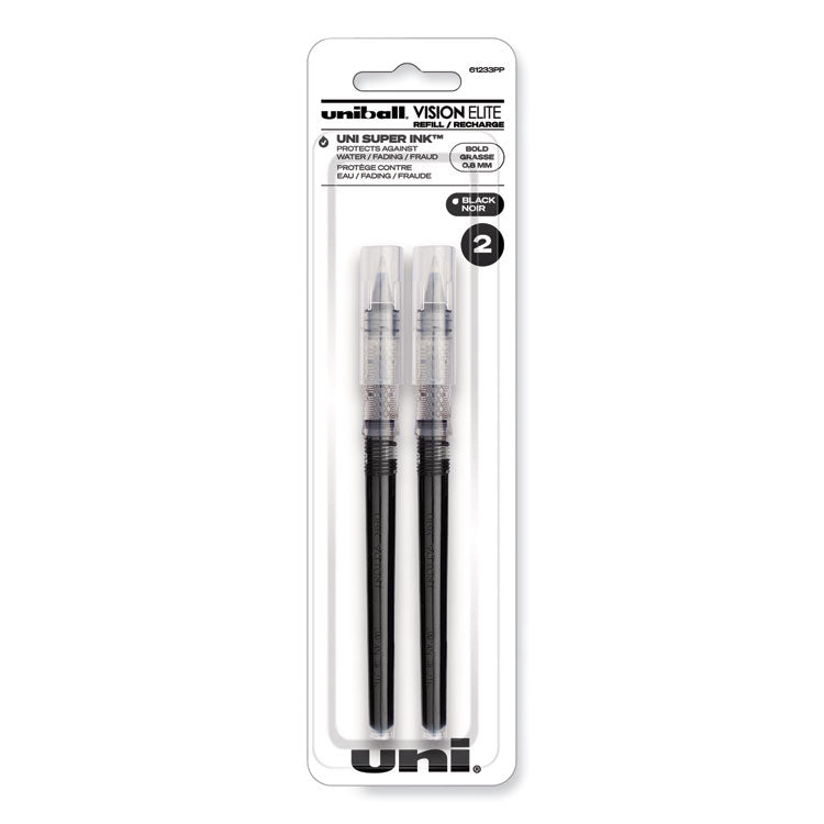 uniball® Refill for Vision Elite Roller Ball Pens, Bold Conical Tip, Black Ink, 2/Pack (UBC61233PP) Pack of 2